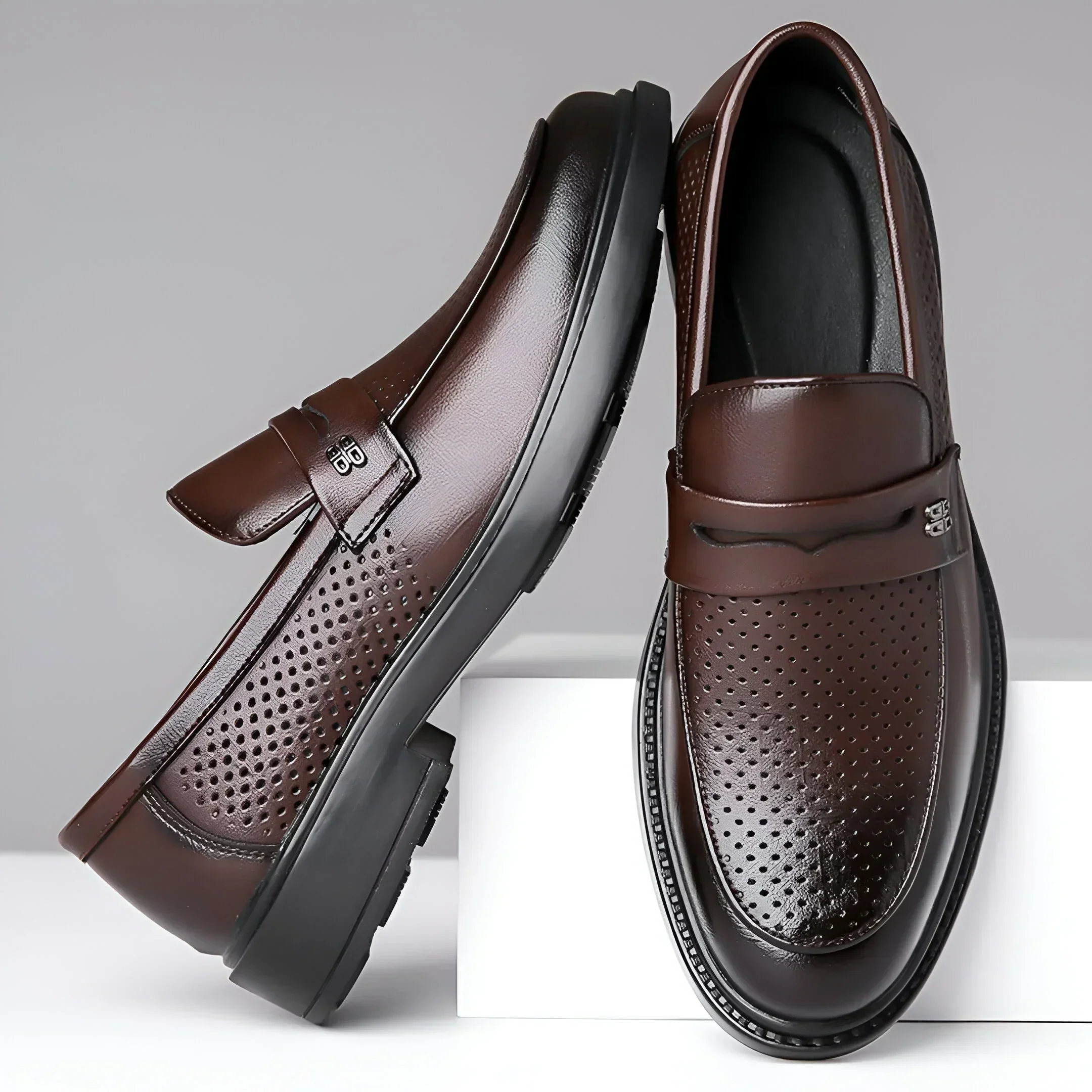 Bravari Perforated Leather Loafers - Image 2