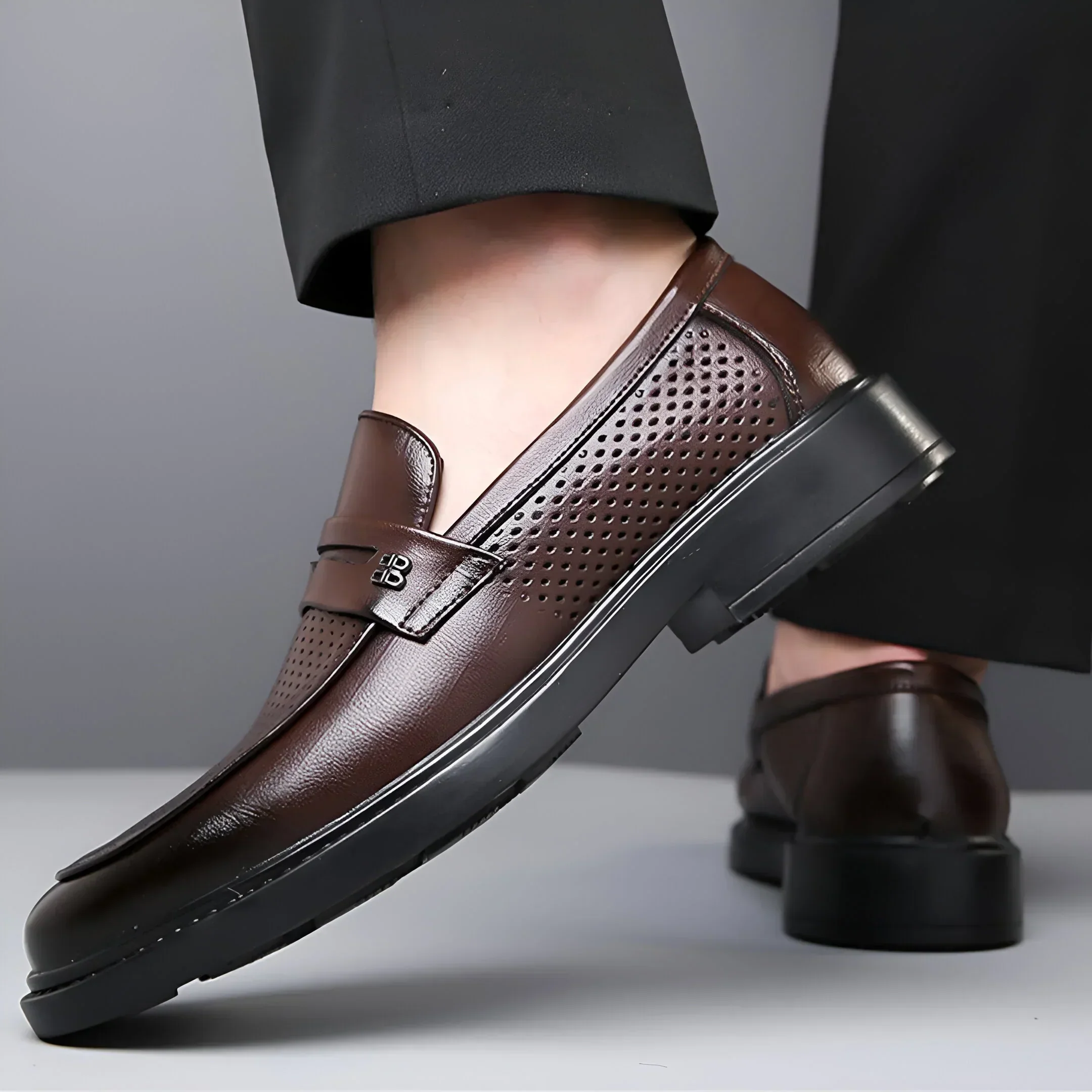 Bravari Perforated Leather Loafers - Image 3