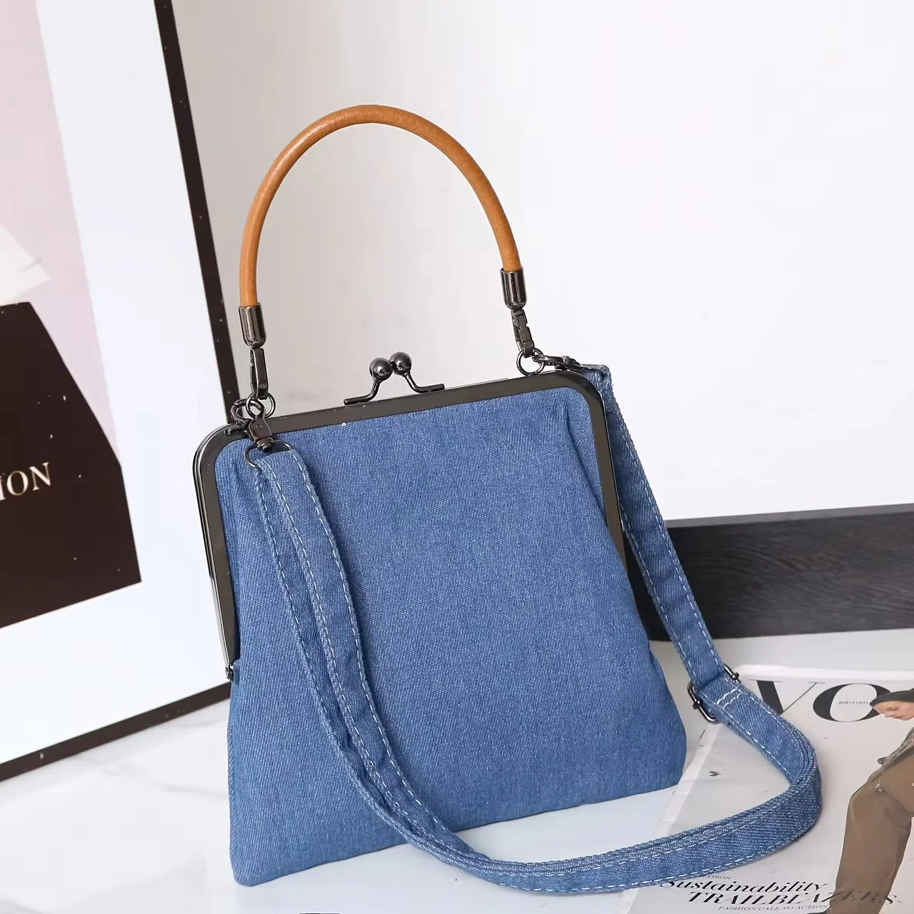 Urban Stitch Denim Shoulder-Bag - Image 4