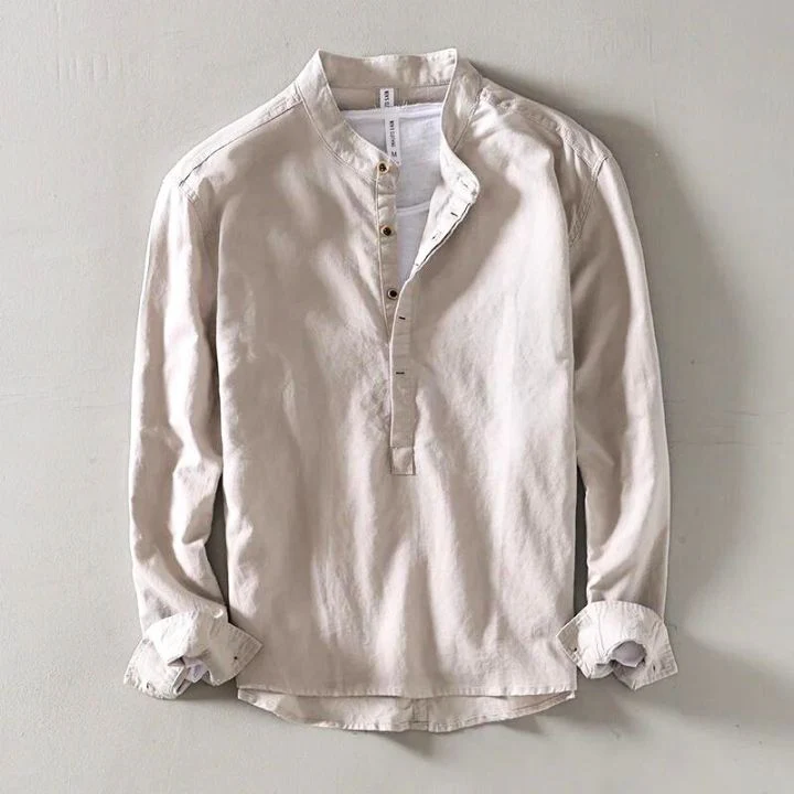 The Alaric | Pure Linen Henley Shirt - Image 3